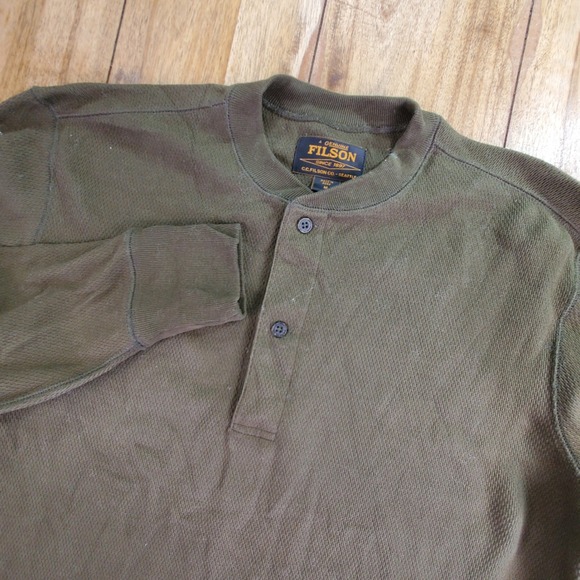 Filson Waffle Knit Henley Mens Medium Mossyrock Olive Green Thermal Long Sleeve - Picture 6 of 8